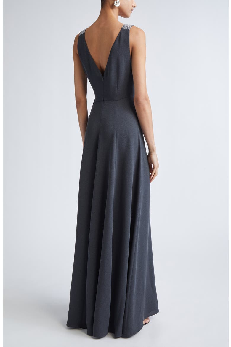 Tess Heathered Crepe Gown, Alternate, color, DARK GREY MELANGE
