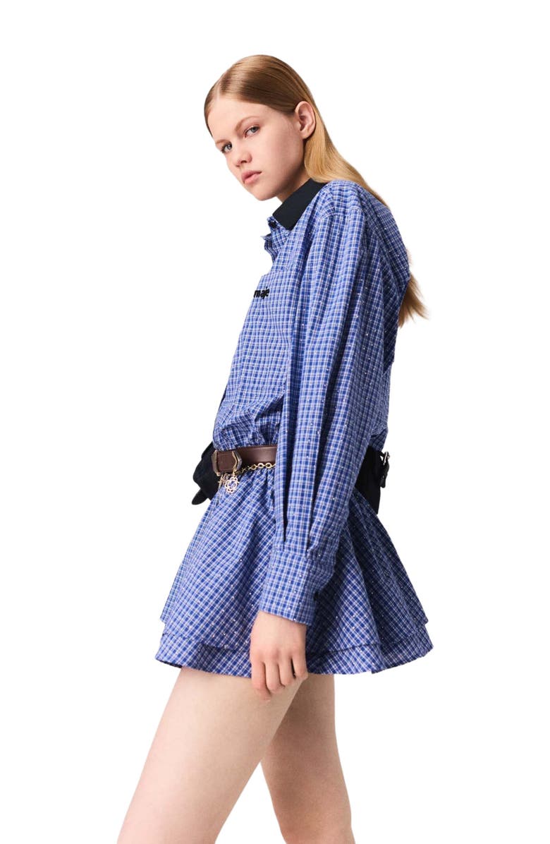 maje Stretch cotton rhinestone jumpsuit, Alternate, color, Blue Rhinestoned Tiles Print