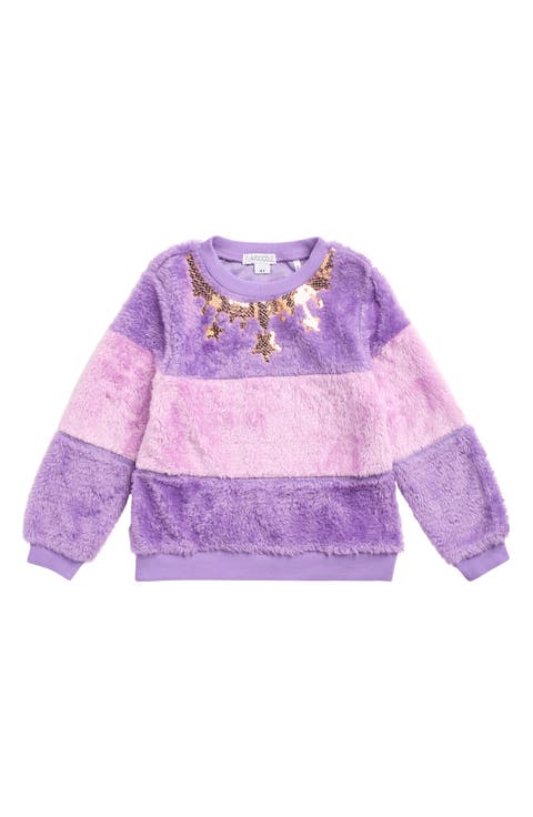 Kids' Faux Fur & Sequin Stripe Pullover Sweater (Toddler)