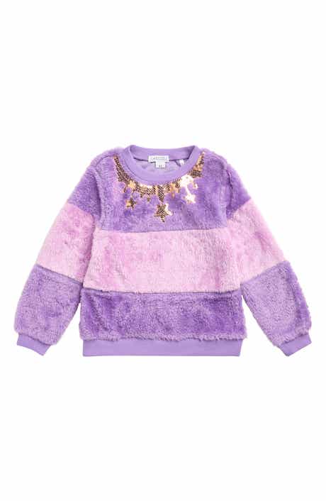 Flapdoodles Kids' Faux Fur & Sequin Stripe Pullover Sweater