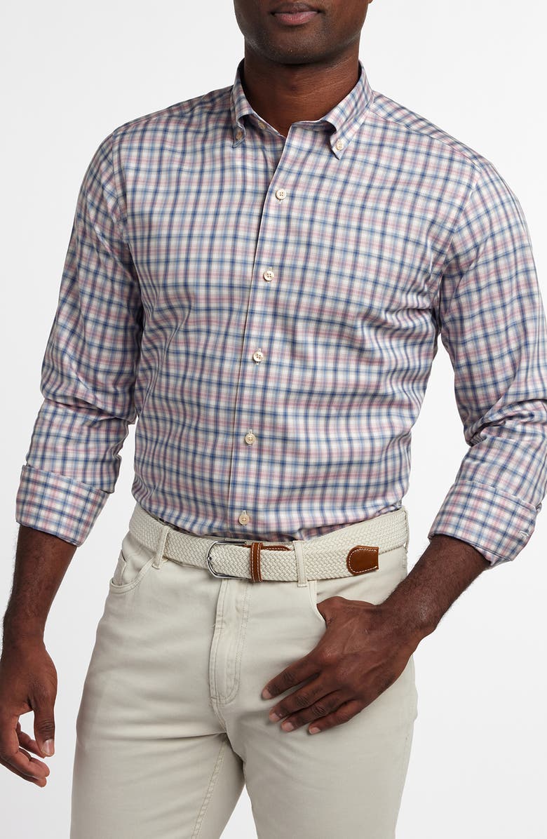 David Donahue Twill Check Cotton Sport Shirt, Main, color, Denim/ Multi