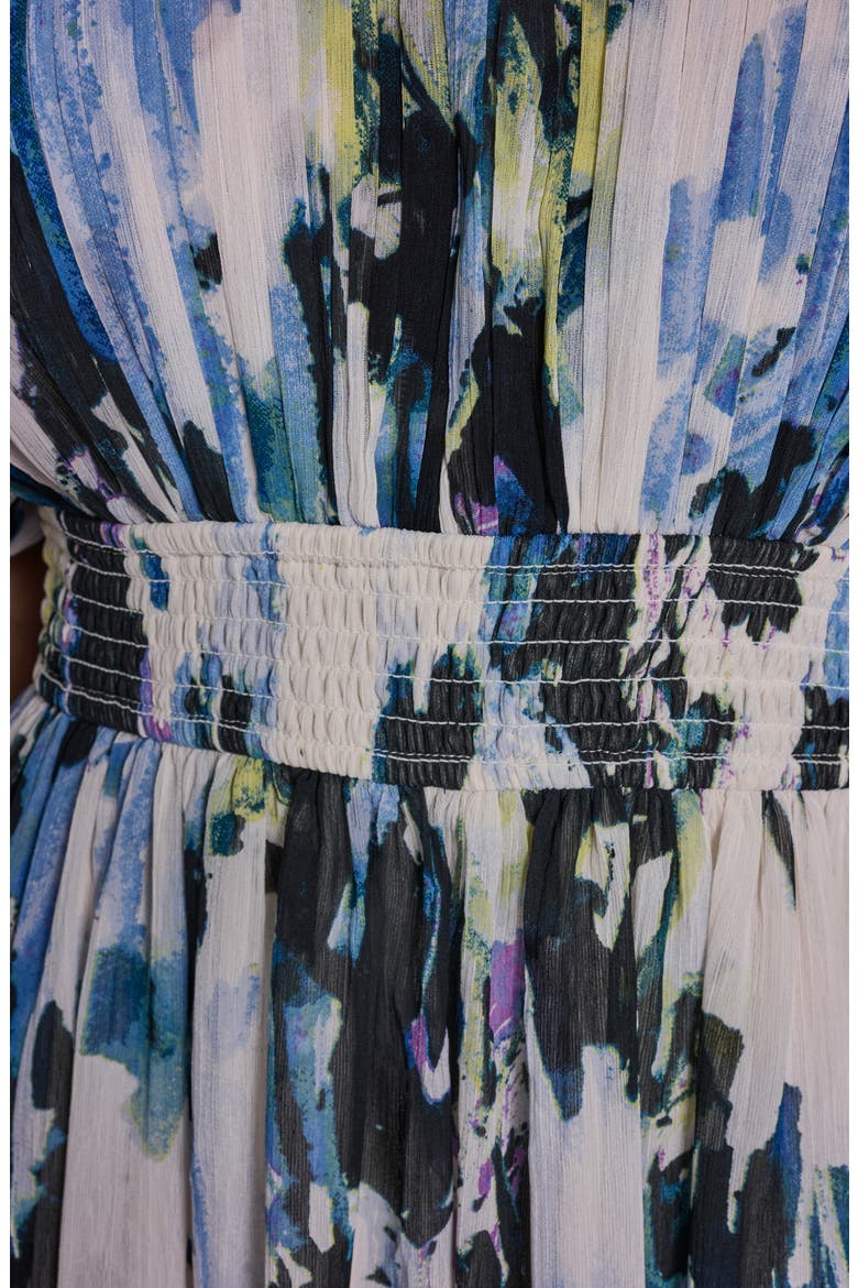 Abstract Print Plissé Chiffon Midi Dress, Alternate, color, PARCHMENT MULTI