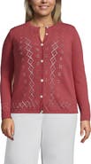 Lands' End Plus Size Pointelle Crew Neck Cardigan Sweater