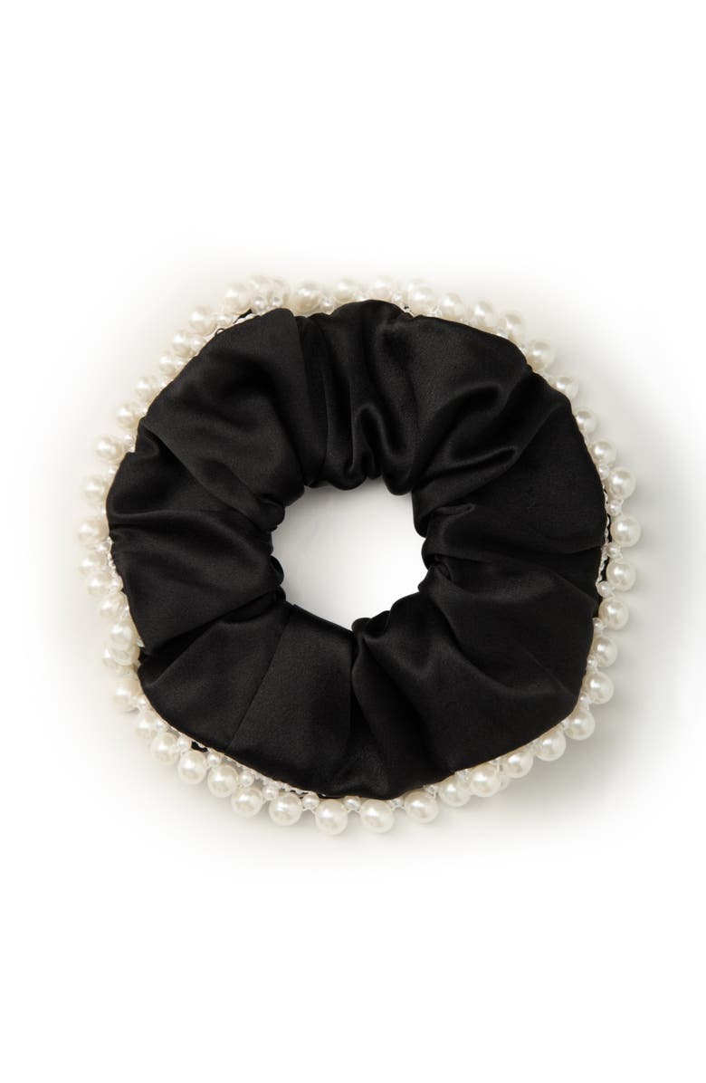 OLAH Pearl Glaze Silk Scrunchie, Main, color, Black Sugar