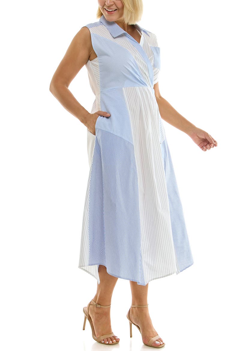 Stripe Pleated Asymmetric Maxi Dress, Alternate, color, CHAMBRAY/ BLUE/ WHITE STRIPE
