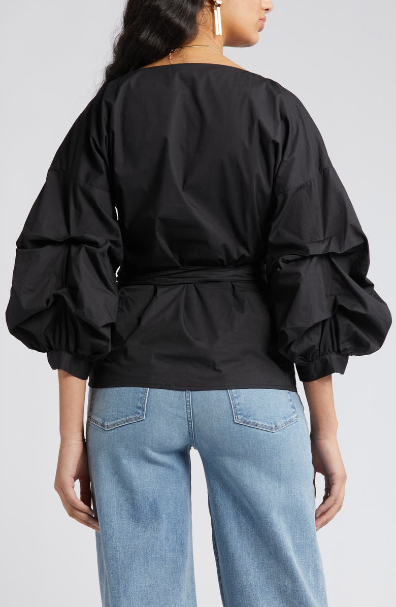 NIKKI LUND Anna Tie Waist Wrap Top, Alternate, color, Black