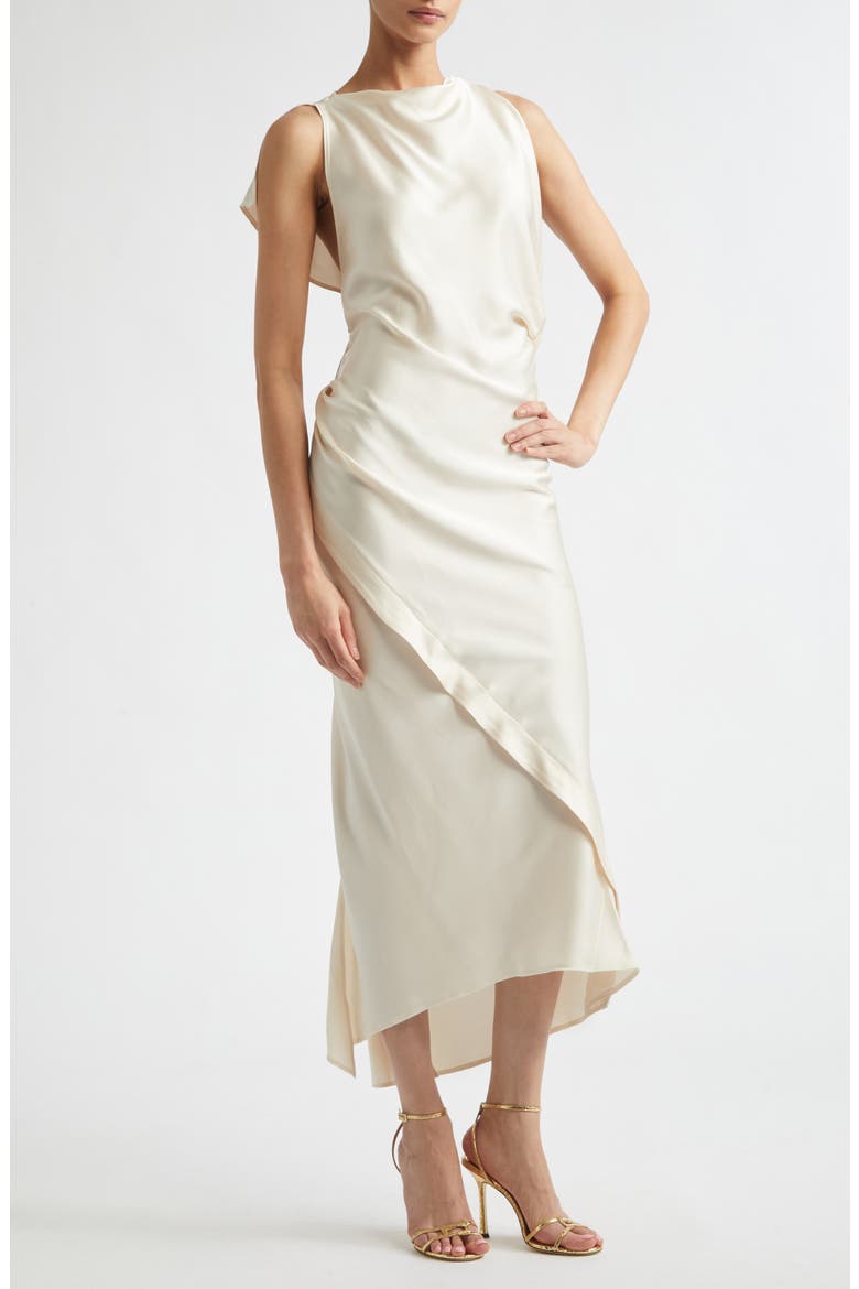 Draped Crepe Back Satin Dress, Alternate, color, ELDERFLOWER