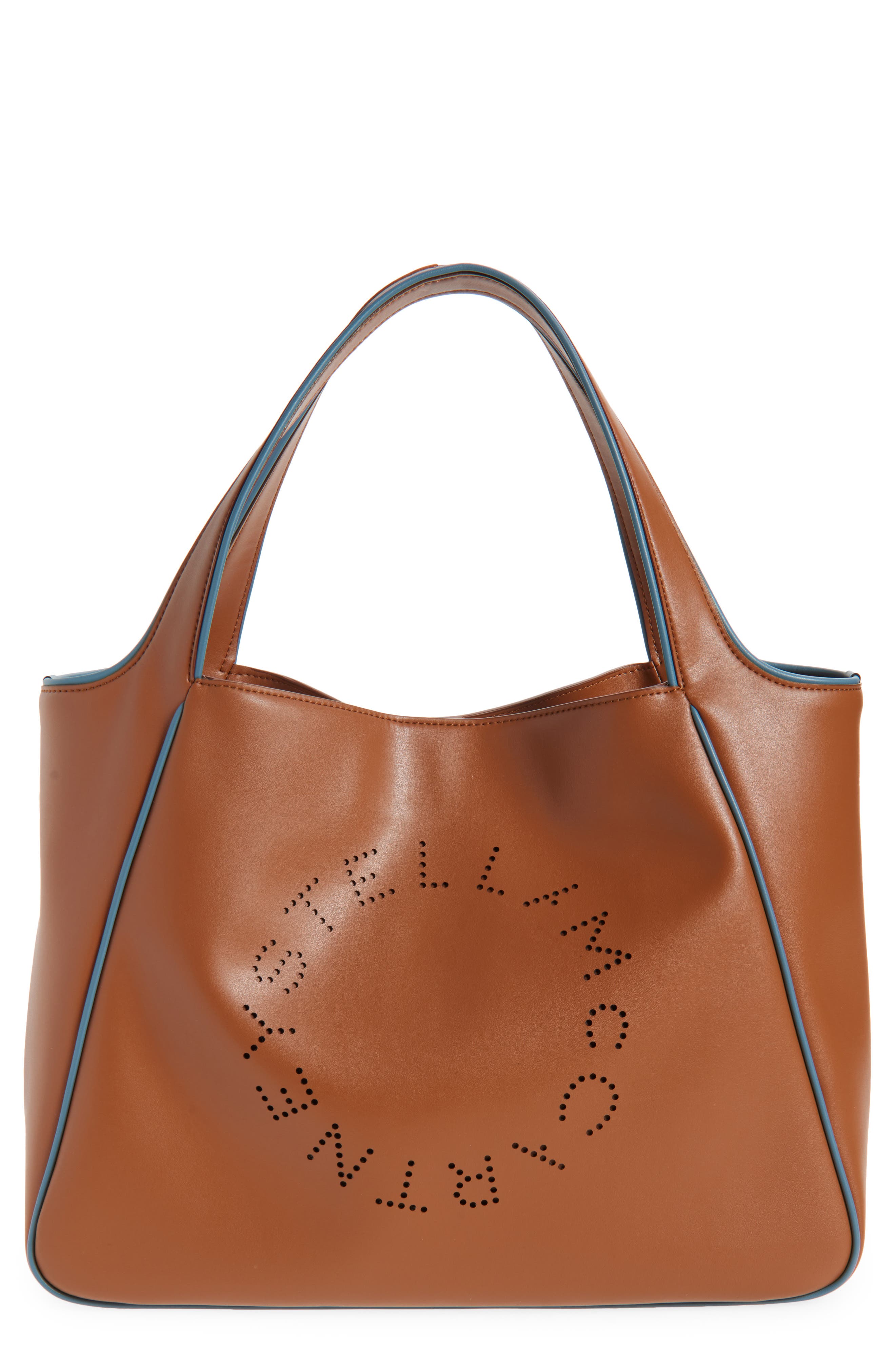 Stella McCartney Perforated Logo Faux Leather Tote, Main, color, Brandy