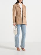 Manière De Voir Claire Suede Wide Shoulder Cinch Waist Blazer