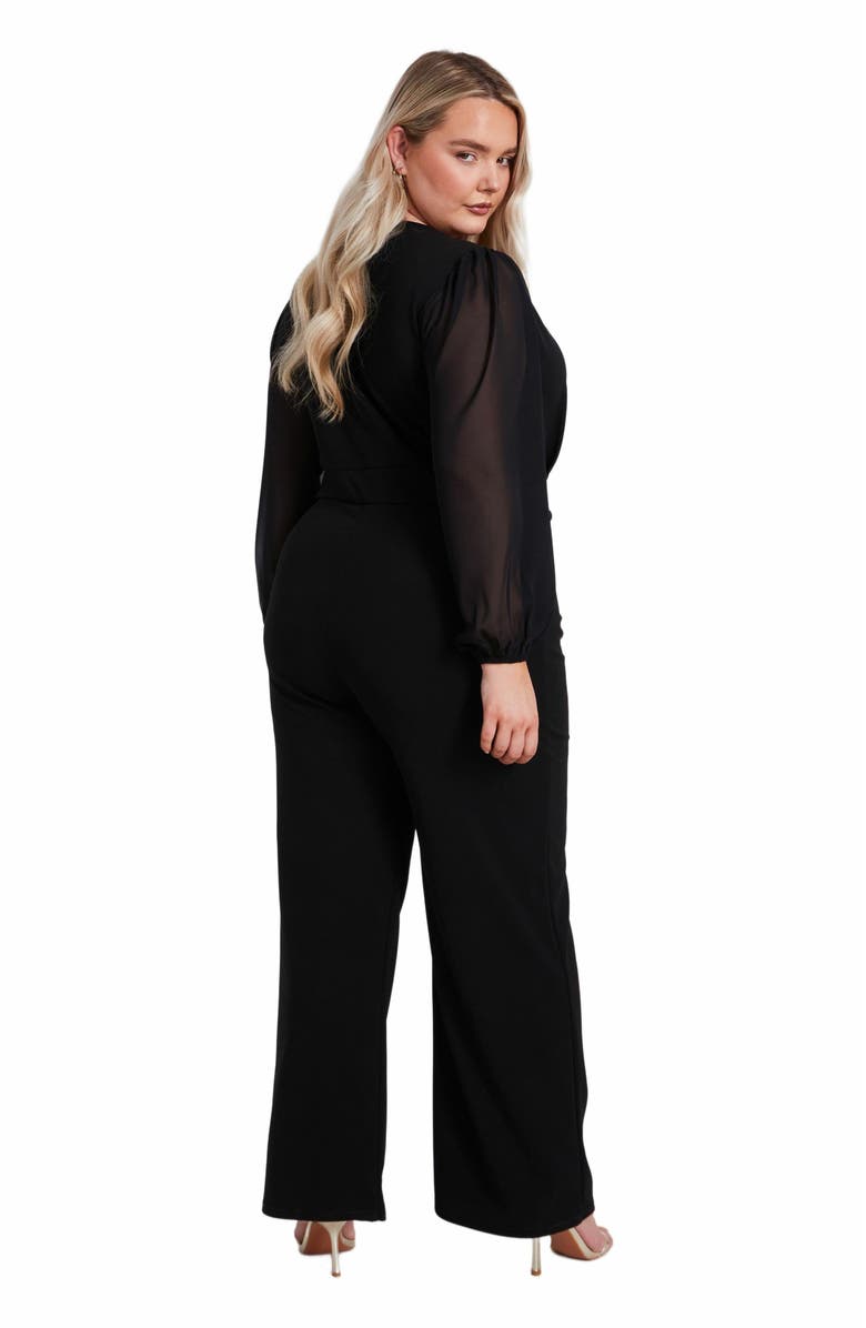 QUIZ Plus Size Chiffon Wrap Buckle Jumpsuit, Alternate, color, Black