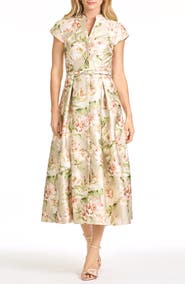 Sachin & Babi Martine Floral Mikado Belted Cocktail Midi Dress