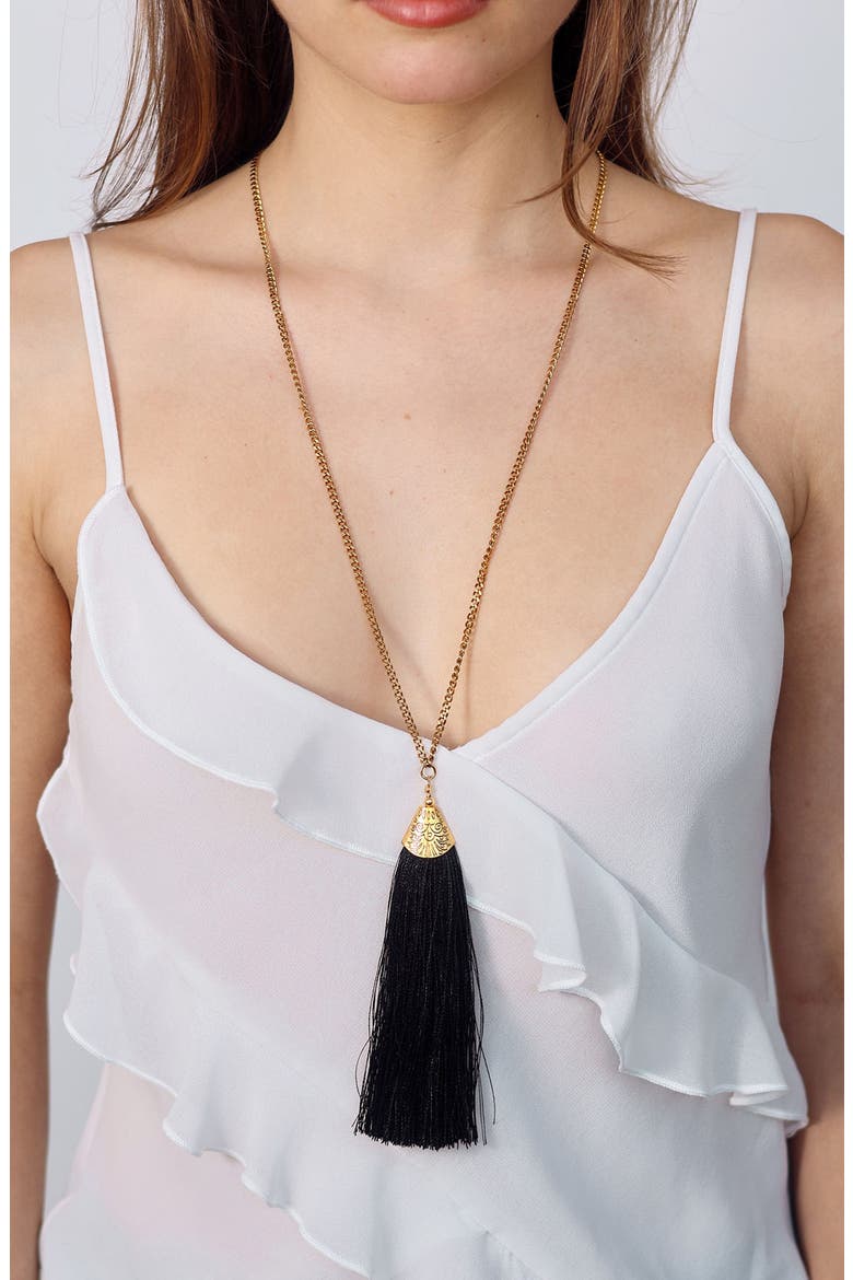 Vibes Tassel Necklace, Alternate, color, GOLD/ BLACK