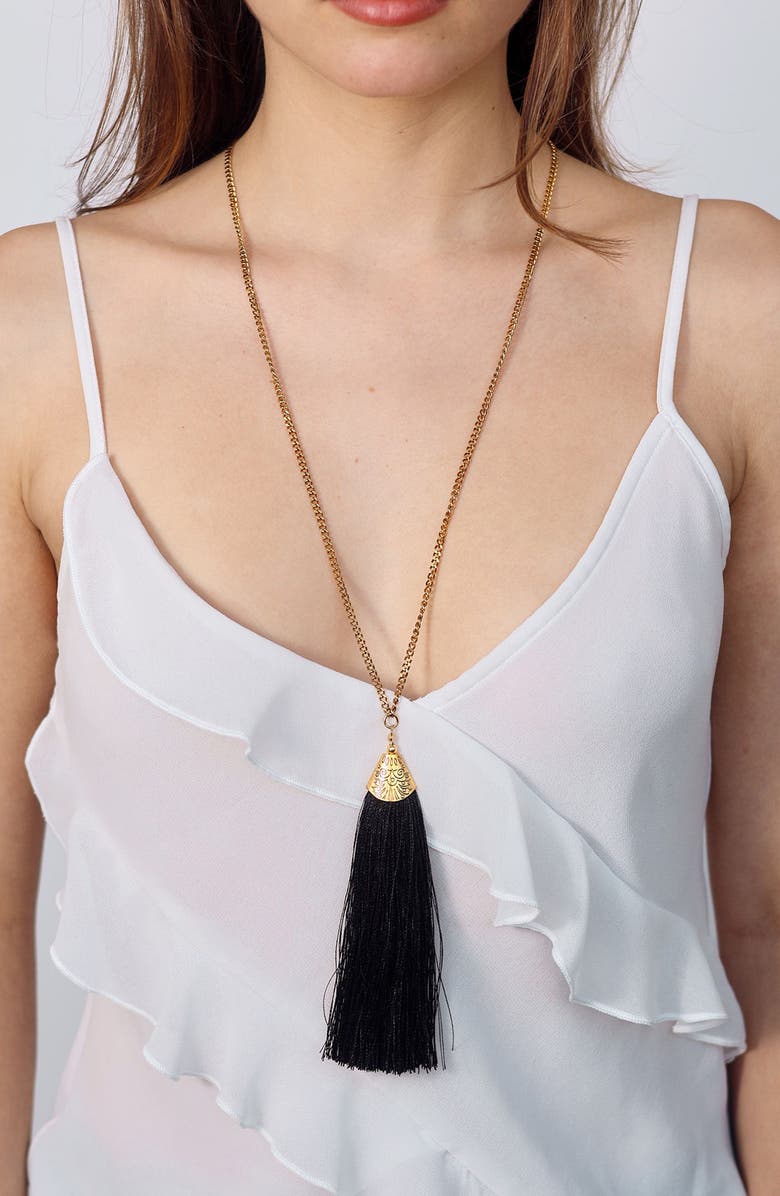 Petit Moments Vibes Tassel Necklace, Alternate, color, Gold/ Black