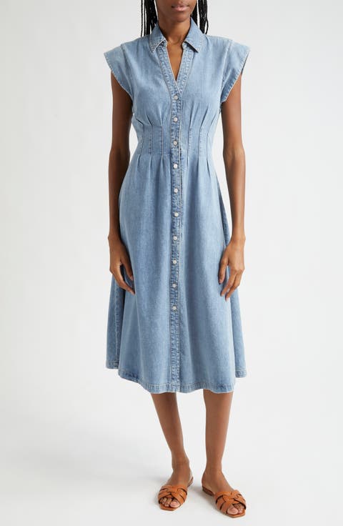 Ruben Pintuck Waist Sleeveless Denim Dress