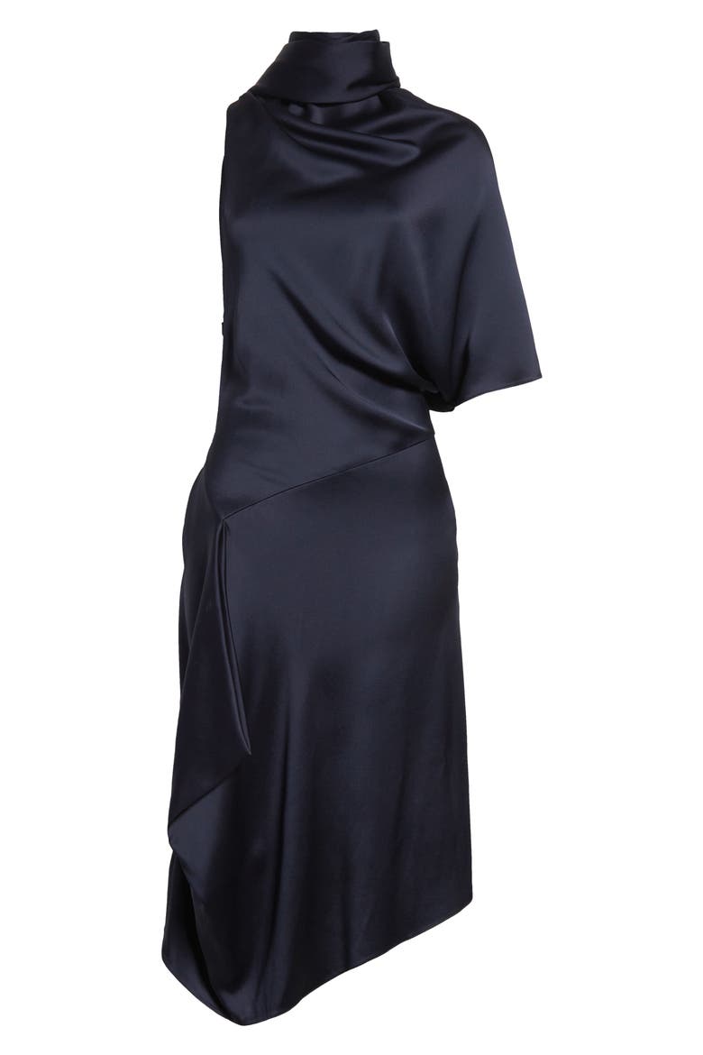 Asymmetric Satin Midi Dress, Alternate, color, 4101 - INK