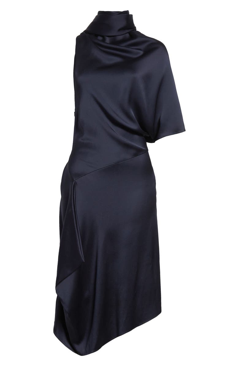 Stella McCartney Asymmetric Satin Midi Dress, Alternate, color, 4101 - Ink