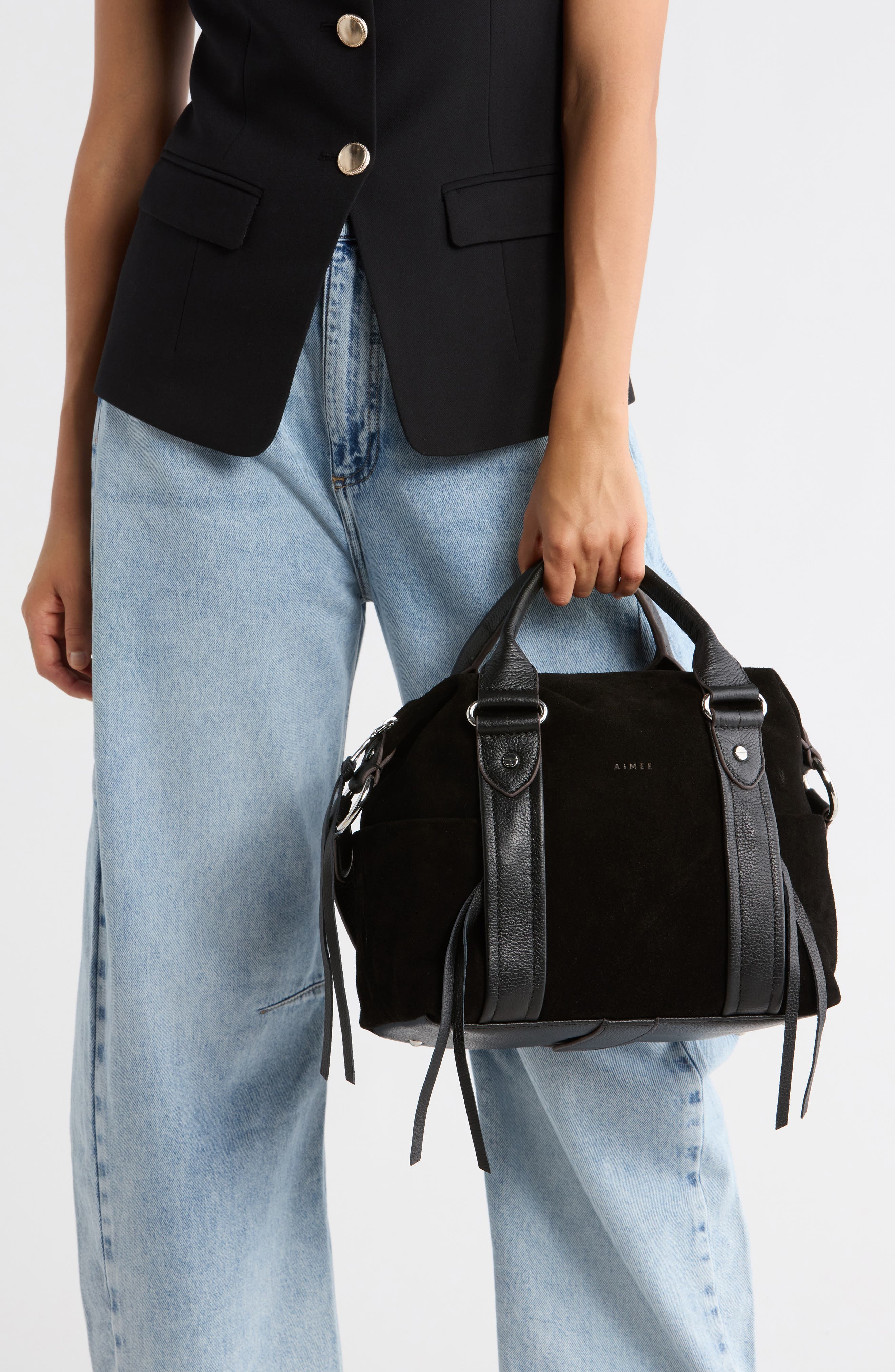 AIMEE Sierra Satchel Bag, Alternate, color, Black Suede