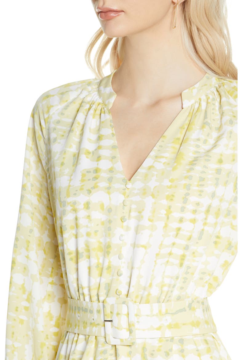 Long Sleeve Button Front Dress, Alternate, color, YELLOW- GREEN ABSTRACT