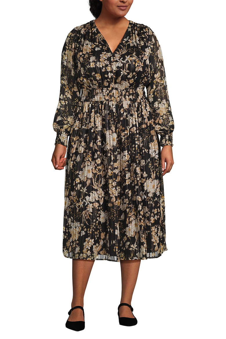Lurex Shadow Stripe Midi Dress, Main, color, Black/Pumice Stone Floral