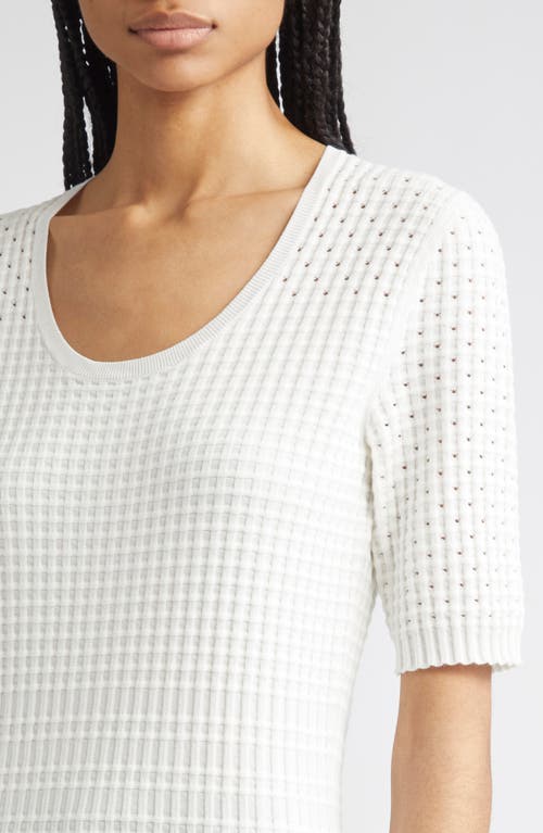 Lafayette 148 New York Mixed Stitch Short Sleeve Sweater In White