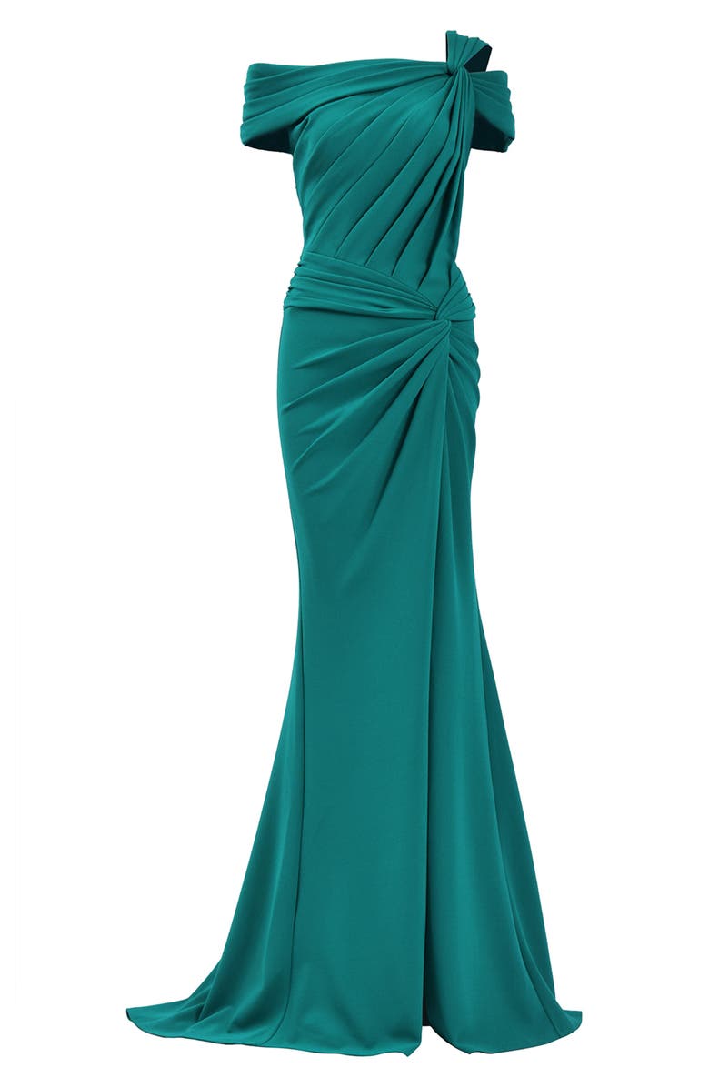 Tadashi Shoji Asymmetric Neck Pleated Gown, Alternate, color, 