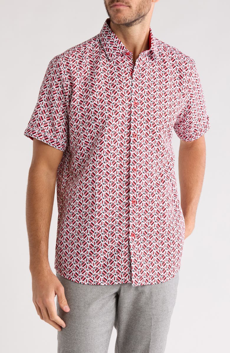 T.R. PREMIUM Print Short Sleeve Woven Button-Up Shirt, Main, color,