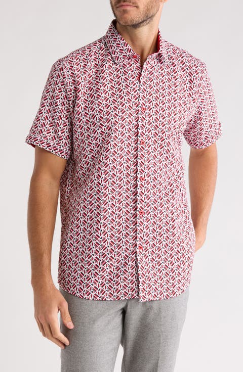 Print Short Sleeve Woven Button-Up Shirt