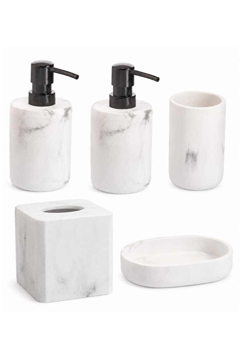 5-Piece Bathroom Accessory Set, Alternate, color, WHITE