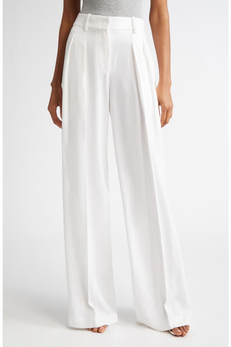 Pleated Sequin Slouch Trousers, Main, color, OPTIC WHITE