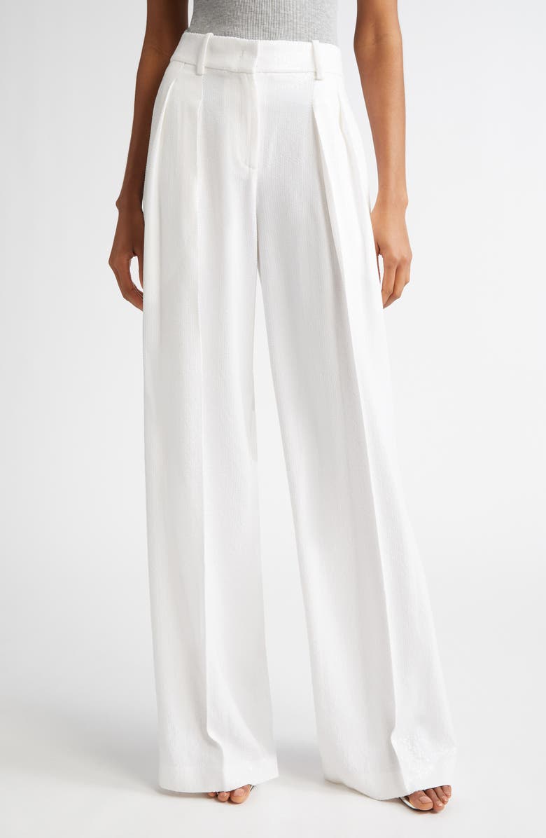 Michael Kors Collection Pleated Sequin Slouch Trousers, Main, color, Optic White