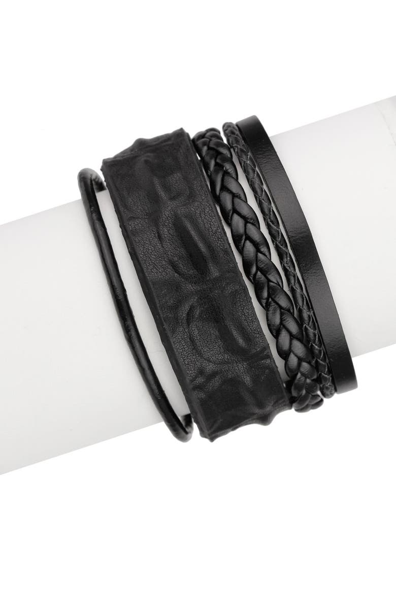 Black Rumple Leather Strand Bracelet, Alternate, color, BLACK