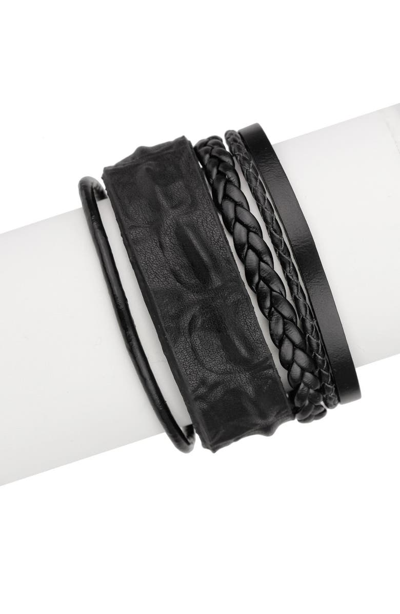 SAACHI Black Rumple Leather Strand Bracelet, Alternate, color, Black