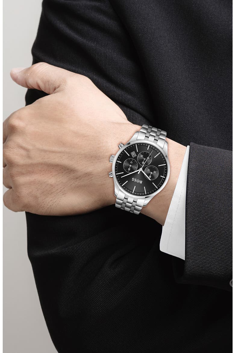 Avery Chronograph Bracelet Watch, 42mm, Alternate, color, BLACK