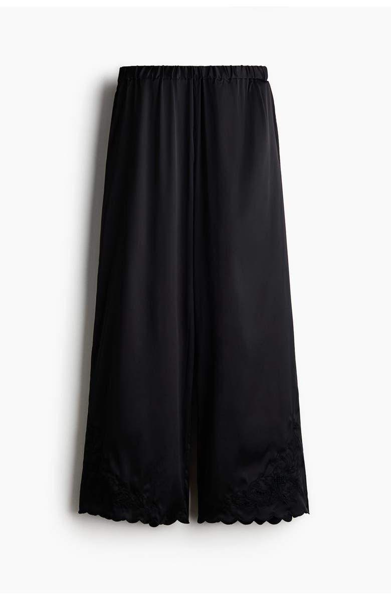 H&M Embroidered Satin Trousers, Main, color, Black