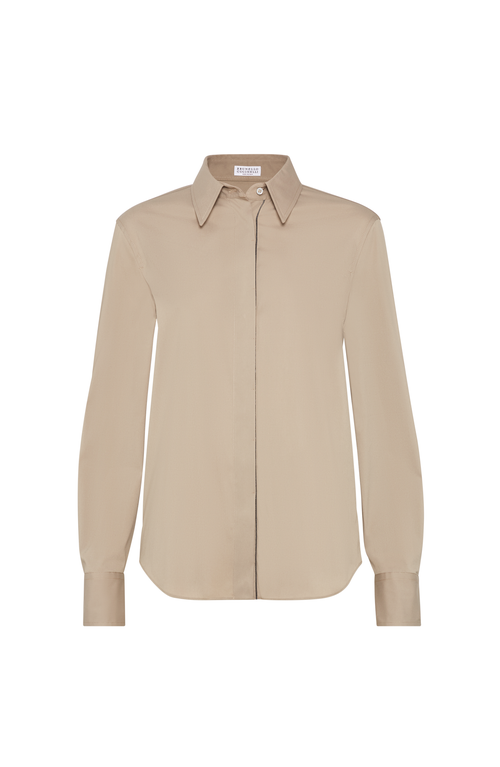 Brunello Cucinelli Popeline Cotton Shirt In Nude
