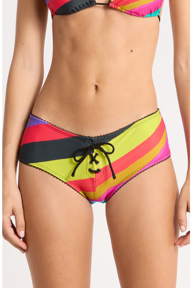 Freda Multi Stripe Lace-Up Bikini Bottoms, Main, color, MULTI