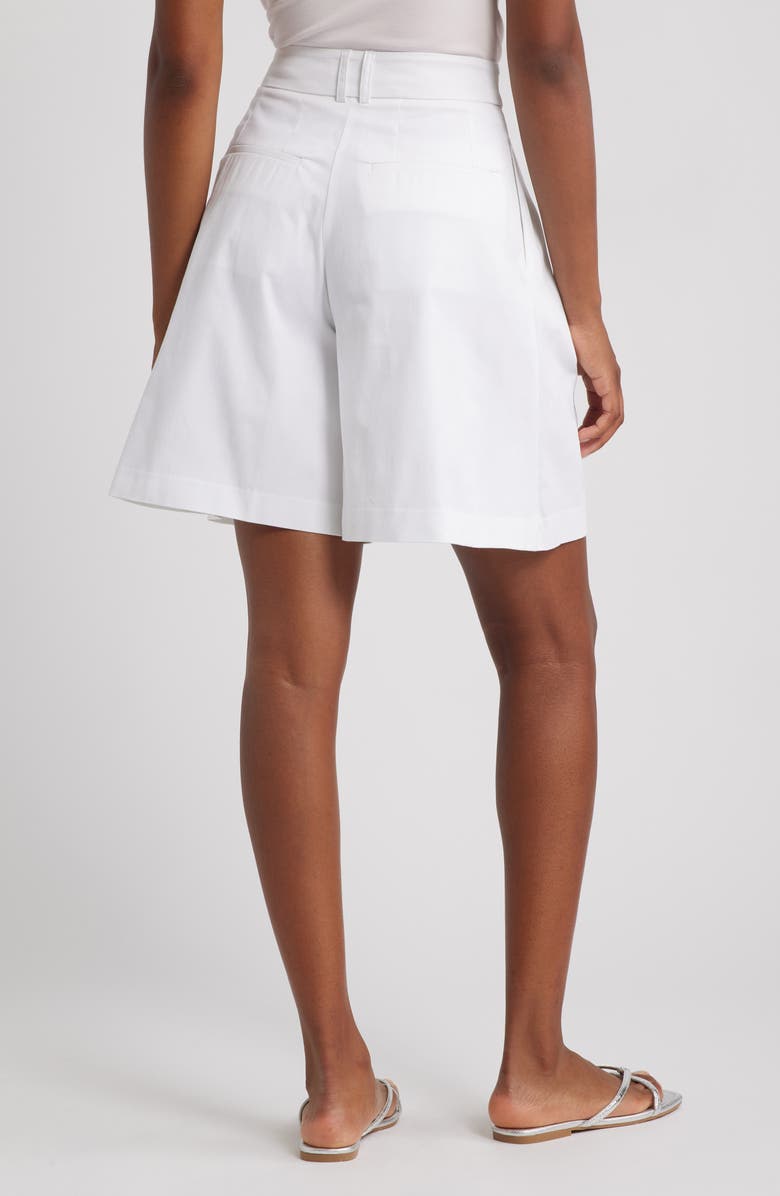 Topshop Pleated High Waist A-Line Twill Shorts, Alternate, color, White