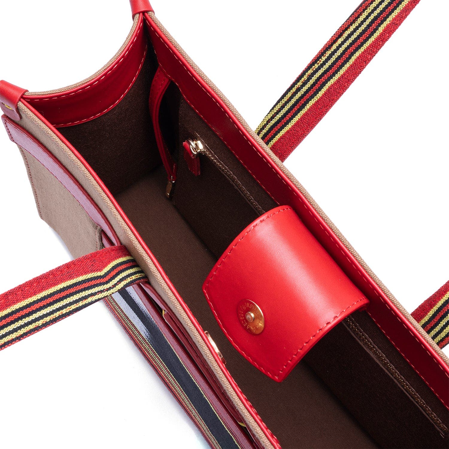 Midi Leather & Canvas Tote Bag with Pockets, Alternate, color, Red