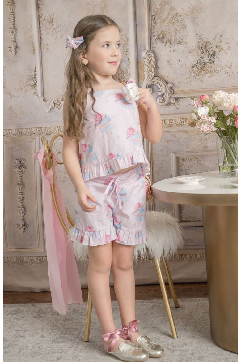 Maya Teacup Pink Girls' Top and Shorts Set, Alternate, color, Pink Teacup Design