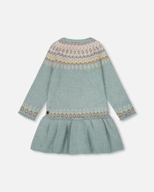 Deux Par Deux Jacquard Sweater Dress With Ribbed Skirt In Multi