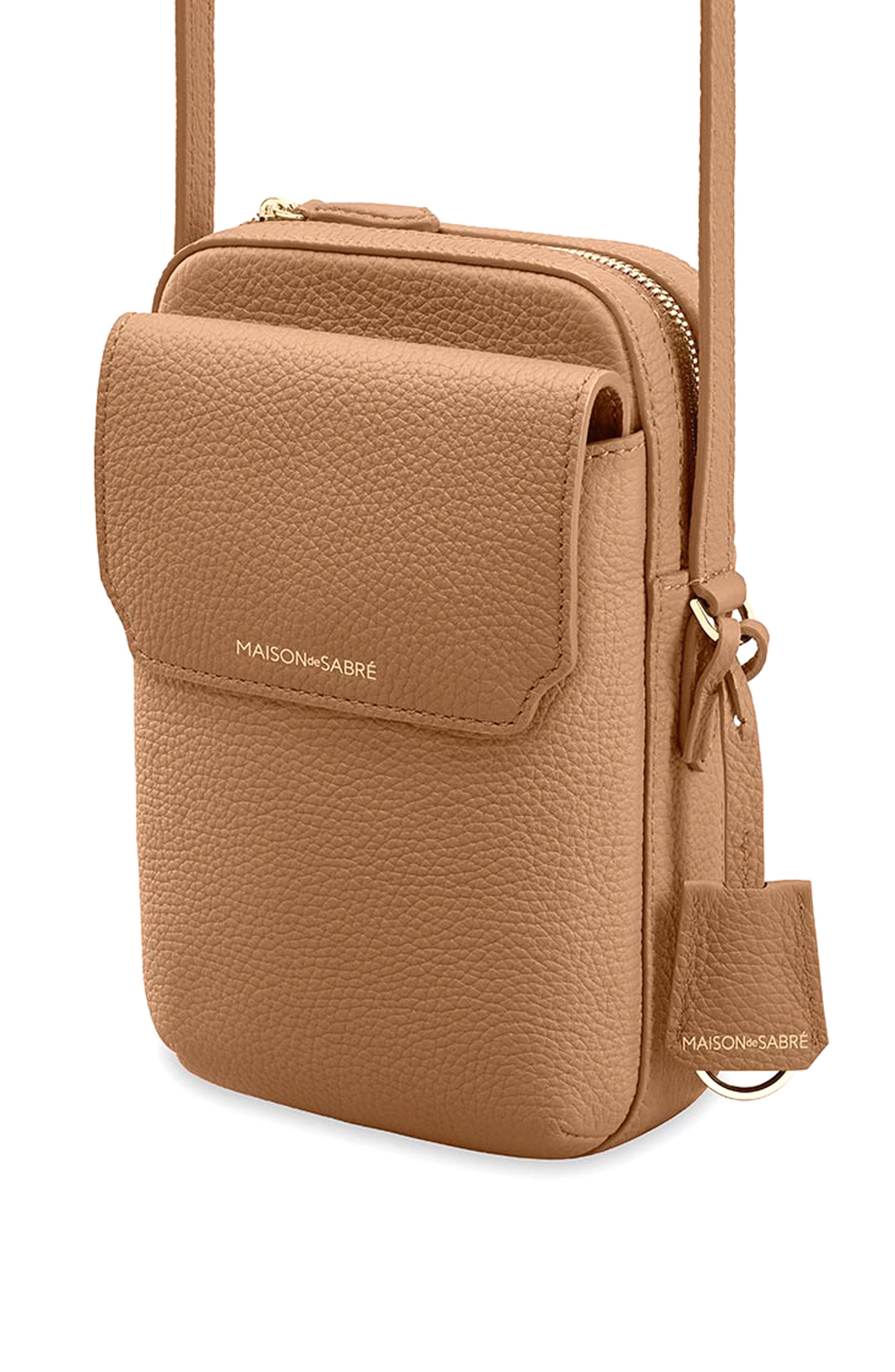 Leather Zip Phone Pouch, Alternate, color, Sandstone Brown