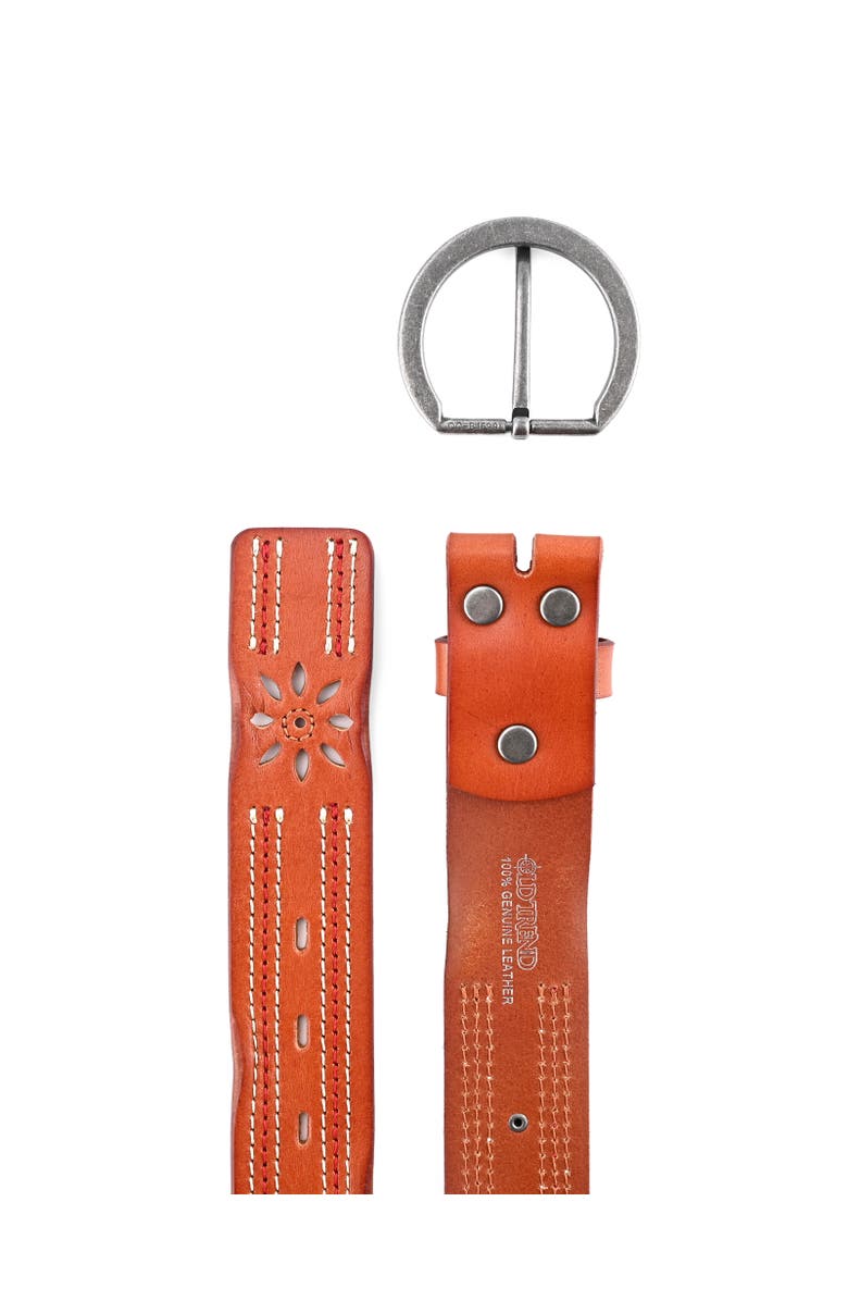 OLD TREND Blossom Genuine Leather Stitched Perforated Detail Belt, Alternate, color, Camel