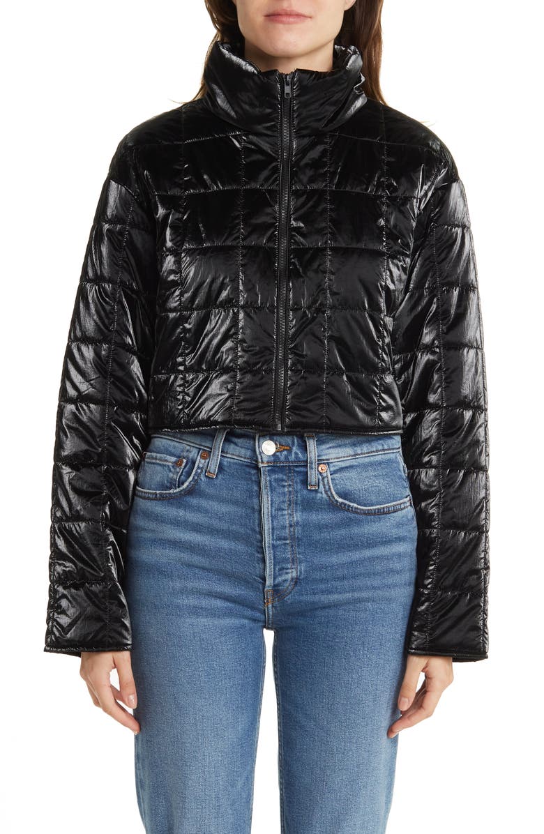 Elodie Metallic Crop Quilted Jacket, Alternate, color,