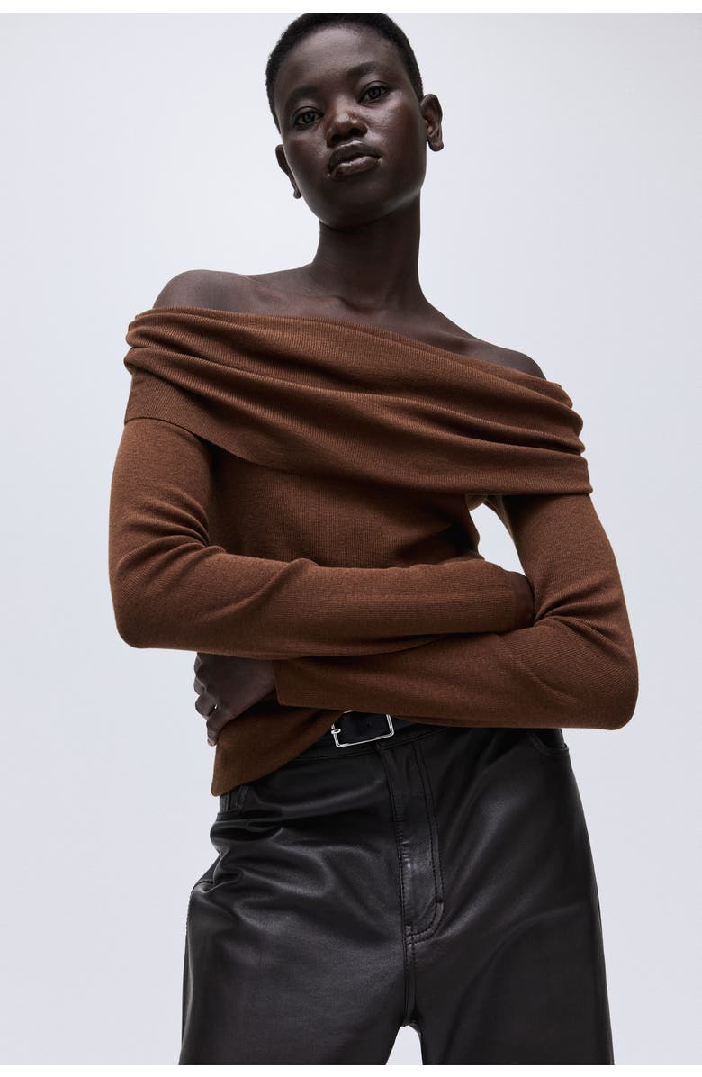 H&M Off-the-shoulder Jumper, Alternate, color, Brown