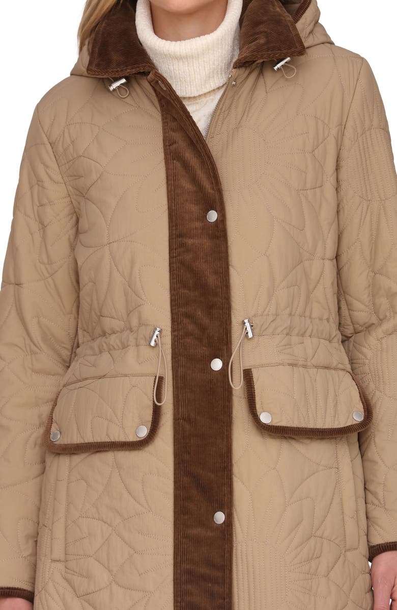 Avec Les Filles Corduroy Trim Hooded Quilted Coat, Alternate, color, Fawn