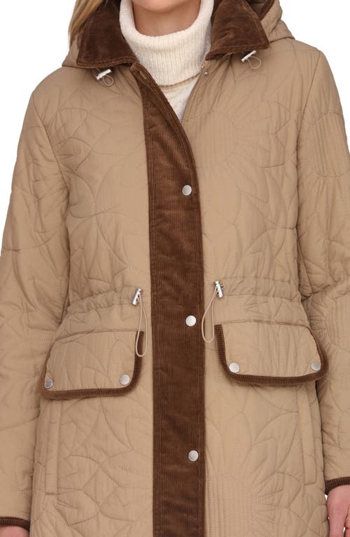 Avec Les Filles Corduroy Trim Hooded Quilted Coat In Gold