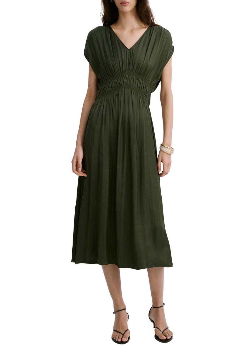 Gathered Waist Midi Dress, Main, color, KHAKI