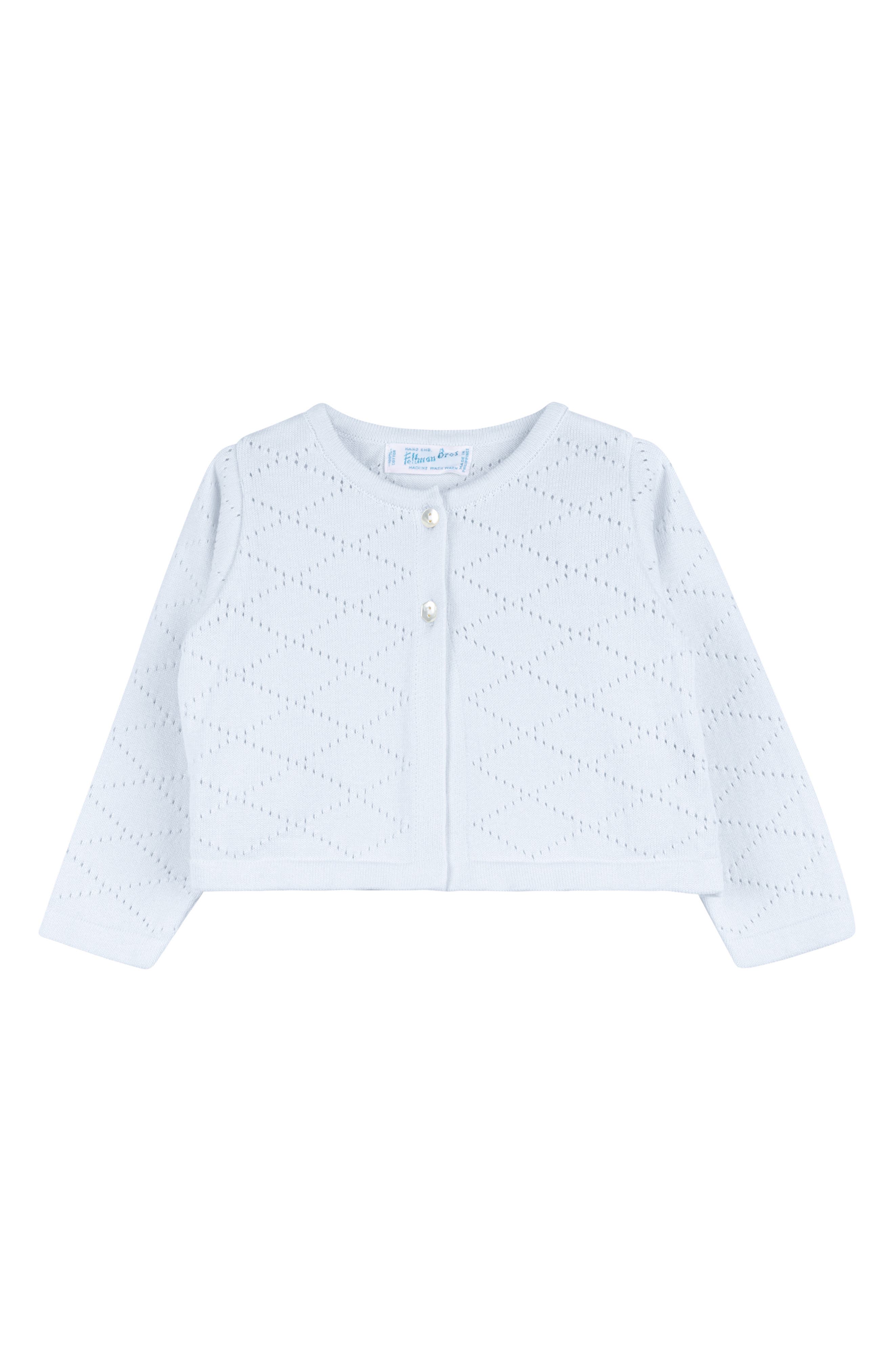 Feltman Brothers Pointelle Crop Cotton Cardigan in Blue 