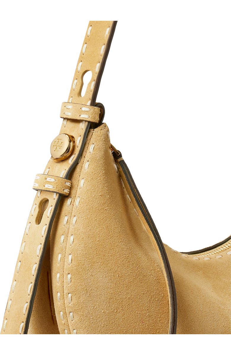Tory Burch Romy Suede Half Moon Shoulder Bag, Alternate, color, Butter