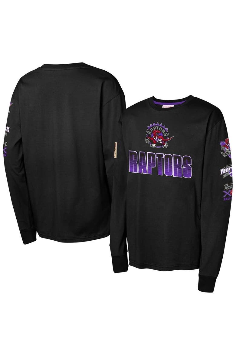 Youth Mitchell & Ness Black Toronto Raptors  Hardwood Classics All Over Long Sleeve T-Shirt, Main, color, Black